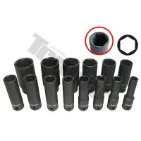 Zestaw długich nasadek udarowych, 6 - kątnych, 1/2" wejście, 14 - szt.