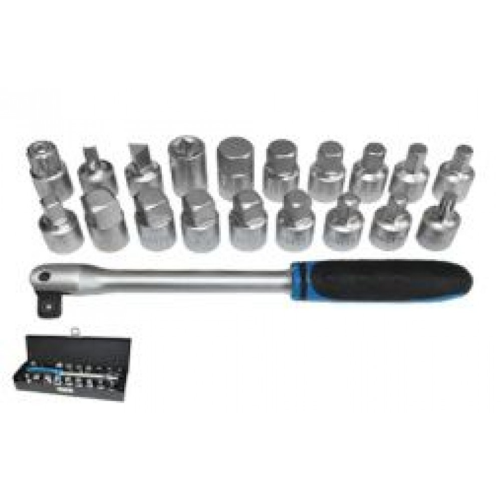 Zestaw nasadek do korków oleju z kluczem 3/8",20ks + adapter pod korki plastikowe VAG TRIUMF