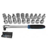 Zestaw nasadek do korków oleju z kluczem 3/8",20ks + adapter pod korki plastikowe VAG TRIUMF